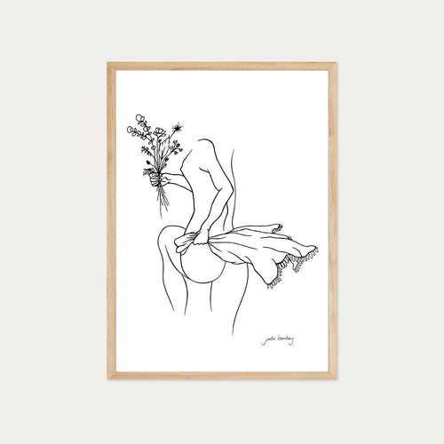 Mindless but Mindful Lady with Bouquet A3 Print Pine Frame HW Art - Wall Decor, Clock, Wall Mirror Wild & Salty   