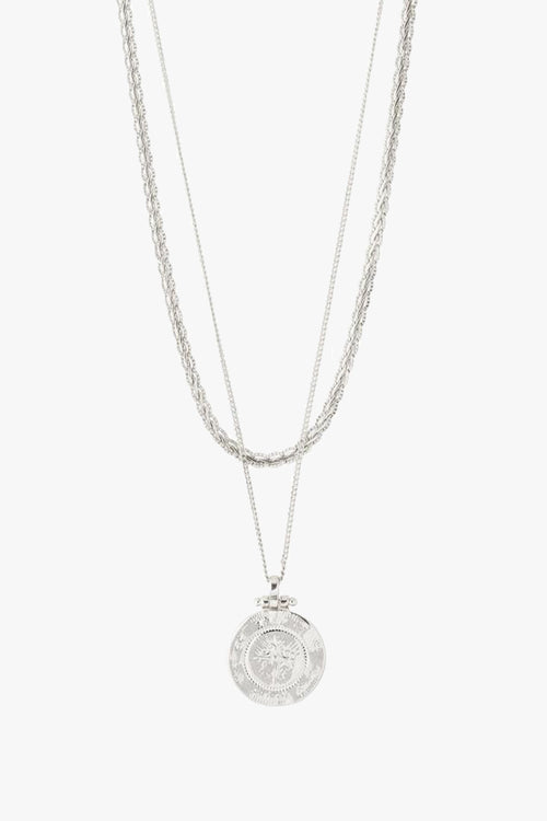 Nomad Double Chain Coin Pendant Necklace Silver ACC Jewellery Pilgrim   