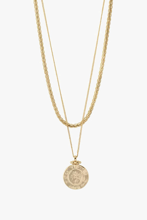 Nomad Double Chain Coin Pendant Necklace Gold ACC Jewellery Pilgrim   