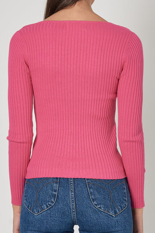 Classic Hot Pink LS Rib Sweater WW Sweatshirt Rollas   