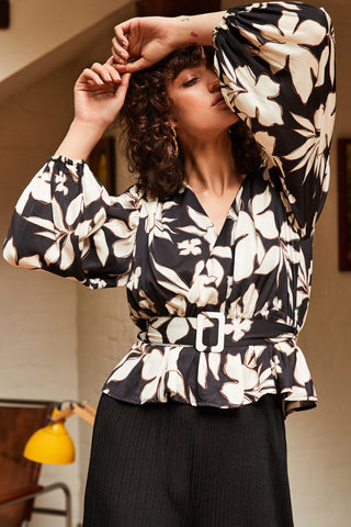Rosewood Black Floral Crossover Blouse