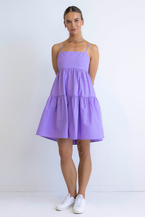 Cosmos Lilac Poplin Tiered Tie Back Strappy Mini Dress WW Dress Among the Brave   