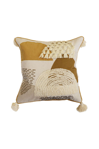 Vito Putty + Ochre Cushion with Corner Tassels 45x45cm HW Cushions Mulberi   