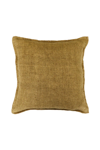 Flaxmill Linen Cushion with Feather Inner Fenugreek Ochre 50x50cm HW Cushions Mulberi   