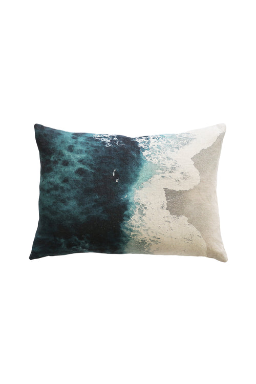 Bondi Linen Rectangle Cushion with Feather Inner Teal Multi 35x50cm HW Cushions Mulberi   