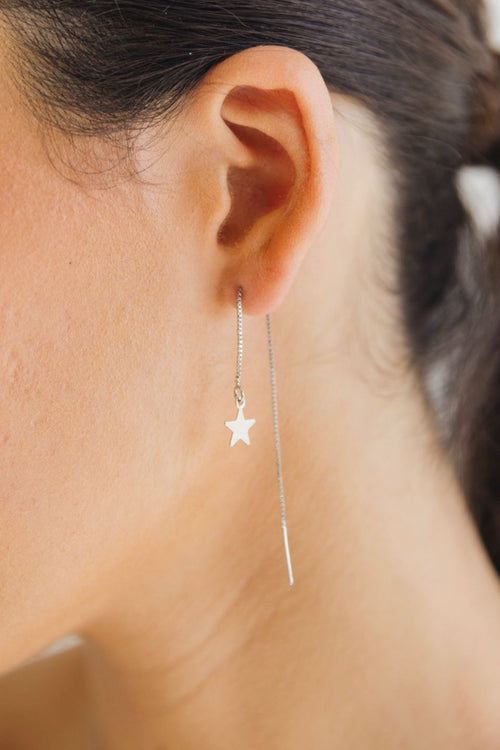 Thread Chain Star Rhodium Earrings ACC Jewellery Flo Gives Back 15% to Women In Need   