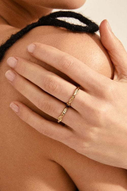 Rita Gold Beaten Double Ring ACC Jewellery Pilgrim   