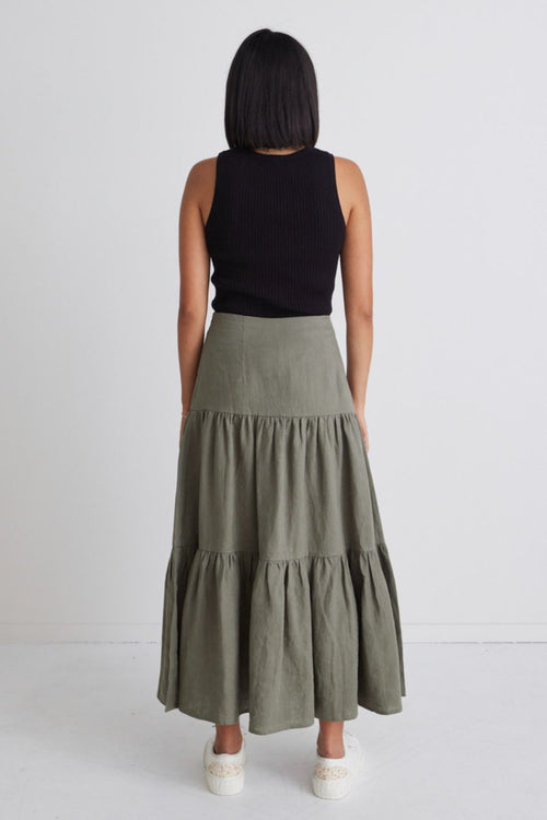 Blazing Moss Tiered Linen Midi Skirt WW Skirt Among the Brave   