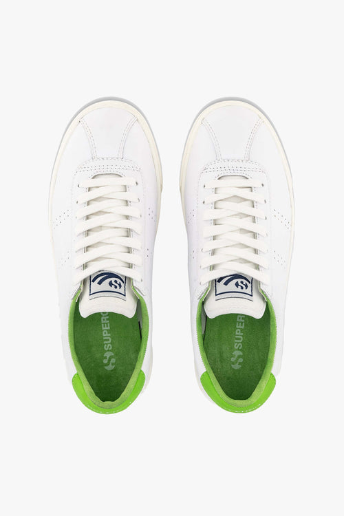 2843 Club S Comfort White with Green Flash Leather Sneaker ACC Shoes - Sneakers Superga   