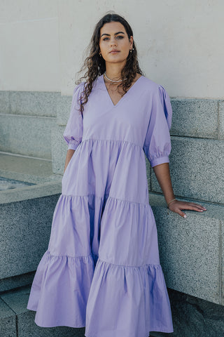 Clarity Lilac Puff Sleeve Tiered Maxi Dress WW Dress Among the Brave   