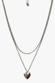 Double  Chain Heart Rhodium Necklace