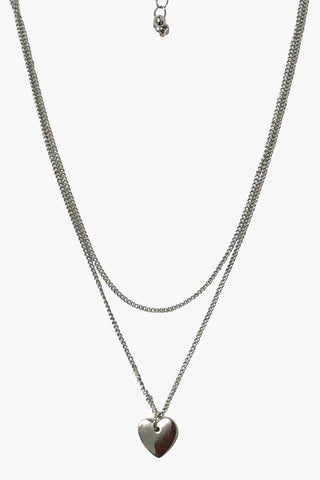 Double  Chain Heart Rhodium Necklace ACC Jewellery Flo Gives Back 15% to Women In Need   