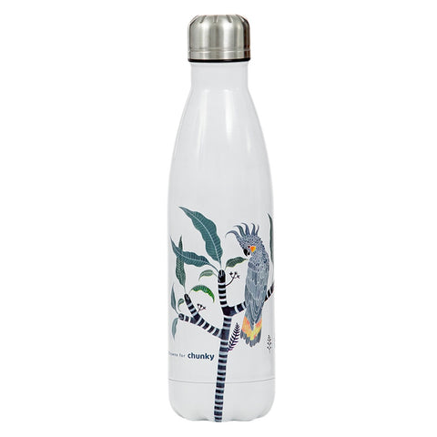 Cheeky Cockatoo White Metal Drink Bottle 500ml HW KITCHEN - Tableware, Serveware, Placemats Chunky   