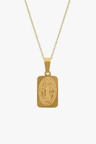 Gold Saints Large Rectangle Necklace