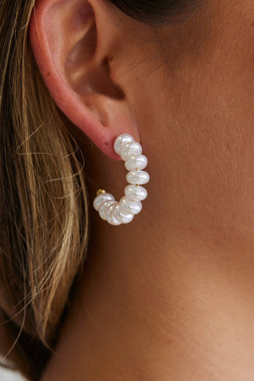 Beaded Pearl Gold Hoop Earrings ACC Jewellery Flo Gives Back 15% to Women In Need   