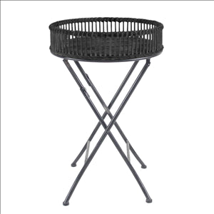 Kerry Round Small Black Folding Bamboo Table 58x39cm HW Furniture, Lamps + Lighting Parnell   