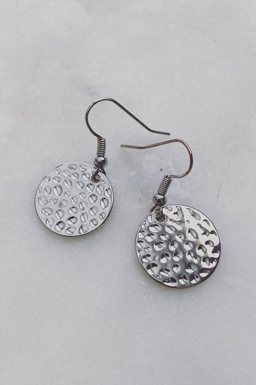 Small Hammered Circle Rhodium Earring ACC Jewellery Flo Gives Back 15% to Women In Need   