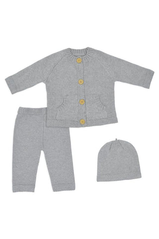 3pc 3 Button Cardigan Set Grey Marle HW Kids Living Textiles   