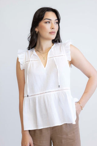 Painterly White Sleeveless Tiered Top WW Top Among the Brave   