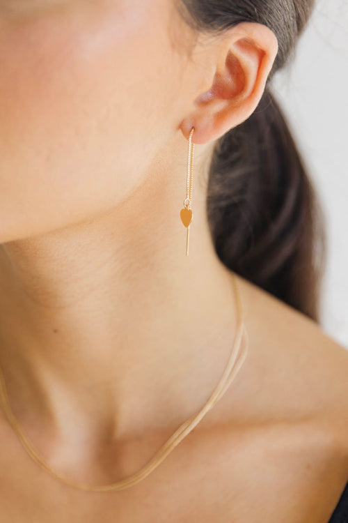 Thread Chain Heart Gold Earrings ACC Jewellery Flo Gives Back 15% to Women In Need   
