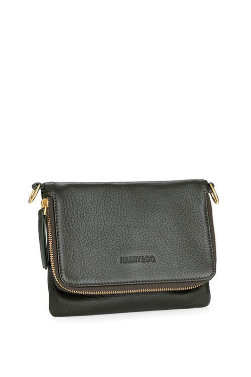 Bobi Leather Fold Over Liquorice Clutch with Gold Chain ACC - Bags - Clutches, Shoulder etc Harry & Co   