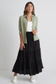 Soaring High Black Cotton Shirred Waist Tiered Maxi Skirt