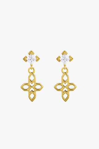 Baroque Cross Post Earrings with White Stone