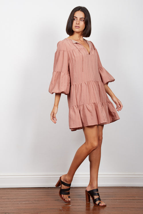 Missy Tiered Puff LS Terracotta Mini Dress WW Dress Wish   