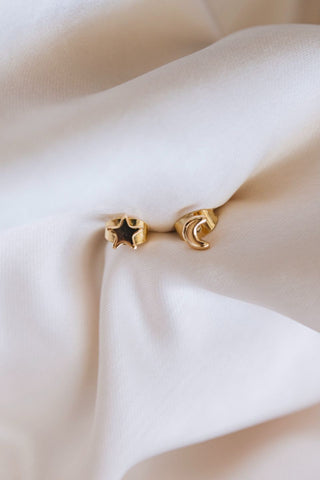 Star + Moon Stud Gold Earrings