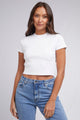 Harlem White Cropped Ribbed SS Tee
