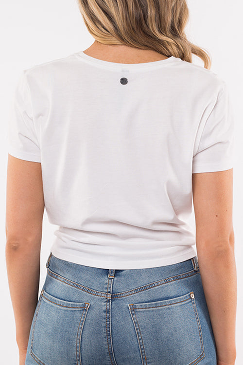 Knotted White Cropped Crew Tee WW Top All About Eve   