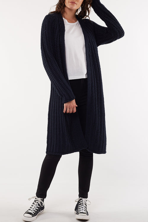 Comfy Longline Navy Chunky Knit Cardigan WW Knitwear All About Eve   