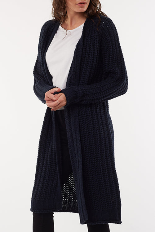 Comfy Longline Navy Chunky Knit Cardigan WW Knitwear All About Eve   