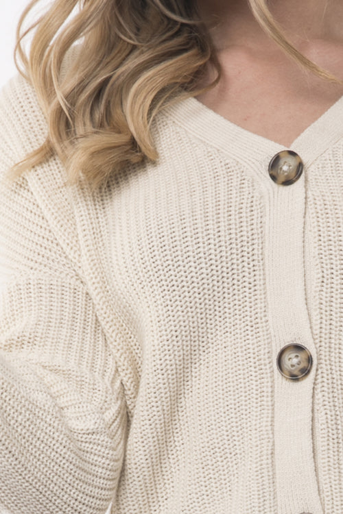 Cropped 3 Button 90s Beige Cardi WW Knitwear All About Eve   
