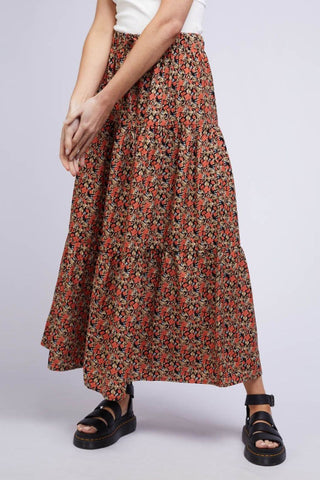 Mystic Terracotta Floral Tiered Midi Skirt WW Skirt All About Eve   