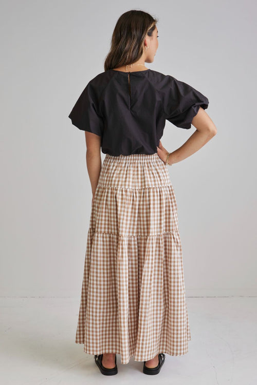 Playful Natural Gingham Tiered Maxi Skirt WW Skirt Among the Brave   
