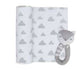 Charley the Fox Rattle & Charcoal Cloud Muslin Swaddle Grey