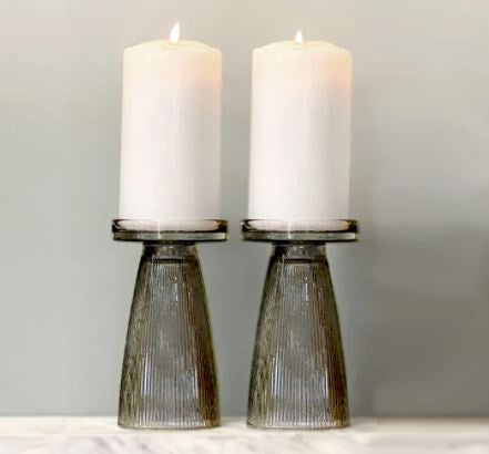 Ripple Glass Candle Holder Charcoal HW Decor - Bookend, Hook, Urn, Vase, Sculpture Nel Lusso   