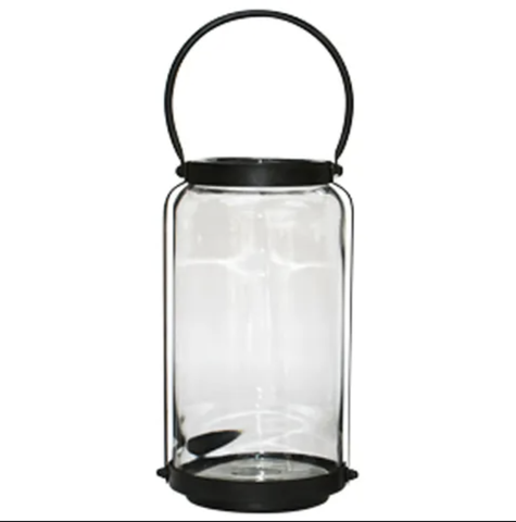 Cabin Lantern Tall Dark Brown Metal and Glass 17cmLx17cmWx45cmH HW Lighting - Lamp, Candleholder, Lantern, Shade French Country   