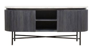 Elipsis 2 Door Black Oval Media Unit with Marble Top HW Furniture - Chair, Table, Floor Mirror, Shelf Robert Mark   