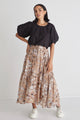 Sensational Fawn Floral Tiered Drawstring Maxi Skirt