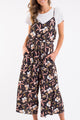 Midnight Blossom Strappy Black Floral Jumpsuit
