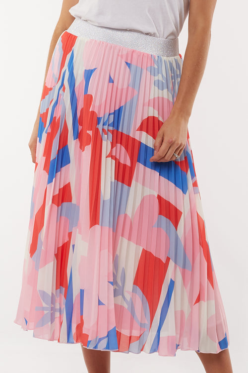 Infinity Pink Abstract Print Pleated Skirt WW Skirt Elm   