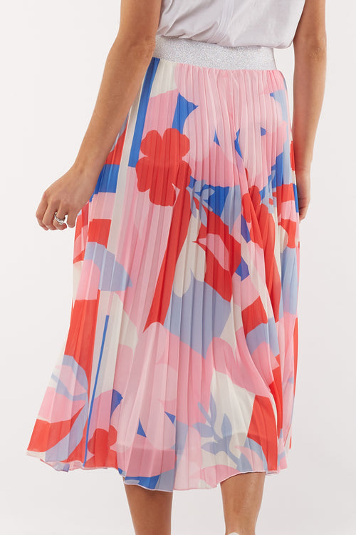 Infinity Pink Abstract Print Pleated Skirt WW Skirt Elm   