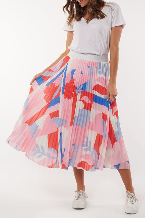 Infinity Pink Abstract Print Pleated Skirt WW Skirt Elm   