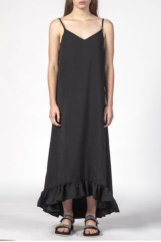 Linen Strappy Fiona Bottom Frill Black Midi Dress WW Dress Thing Thing   
