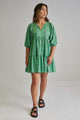 Provocation Green Floral Babydoll Puff Sleeve Mini Dress