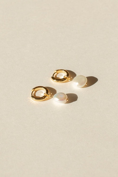 Lila Pearl 18k Gold Plated 925 Sterling Silver Base 1.3cm Huggie Earrings ACC Jewellery Brie Leon   