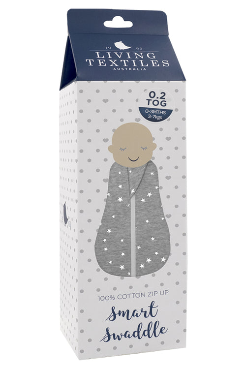 Zip Up Swaddle Grey Stars HW Kids Living Textiles   