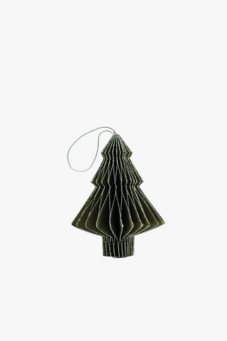 Tree Olive Green Silver Glitter Edge 10cm Sustainable Paper Magnetic Close Ornament HW Christmas Nordic Rooms   